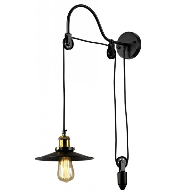 Black Metal E27 Funnel Pulley Wall Light – SY6100-1WB