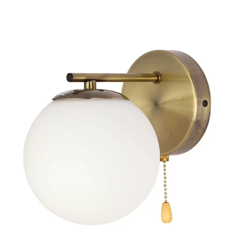 Globe 1xE27 Rod OPAL+ Antique Brass Wall Light – 52030