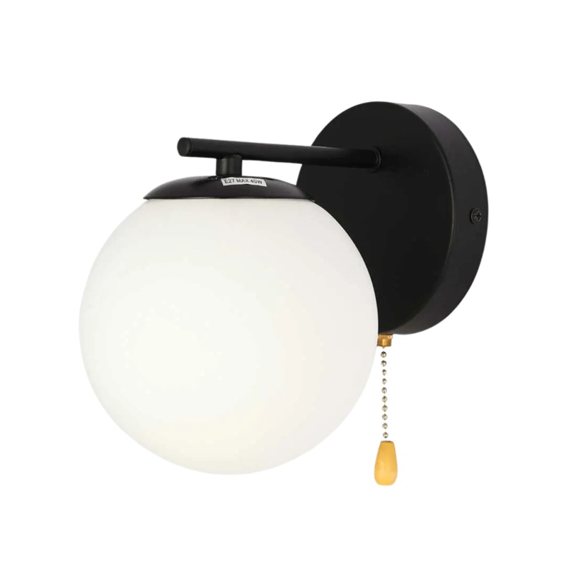 Globe 1xE27 Rod OPAL+ Black Wall Light – 52030