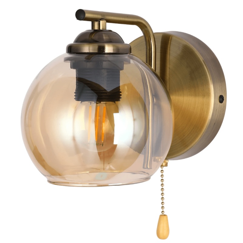 L-Shape Amber+ Antique 1xE27 Dome Glass Wall Light – 52016