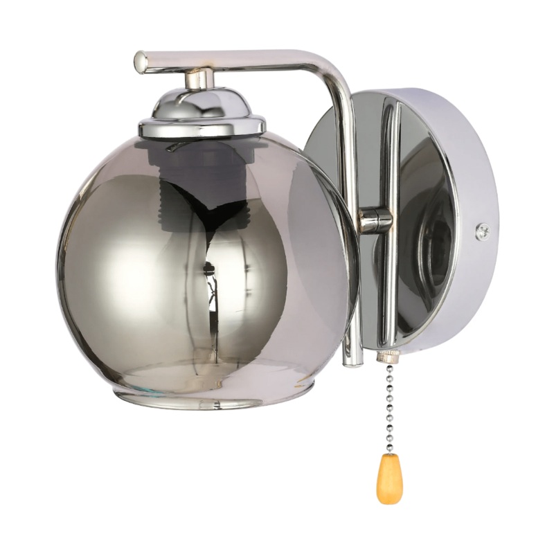 L-Shape Smoke + Chrome 1xE27 Dome Glass Wall Light – 52016