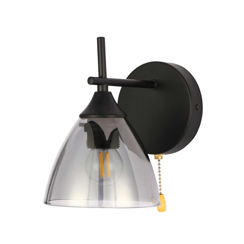 Semi Rounded 1xE27 Smoke+ Black Wall Light – 52004