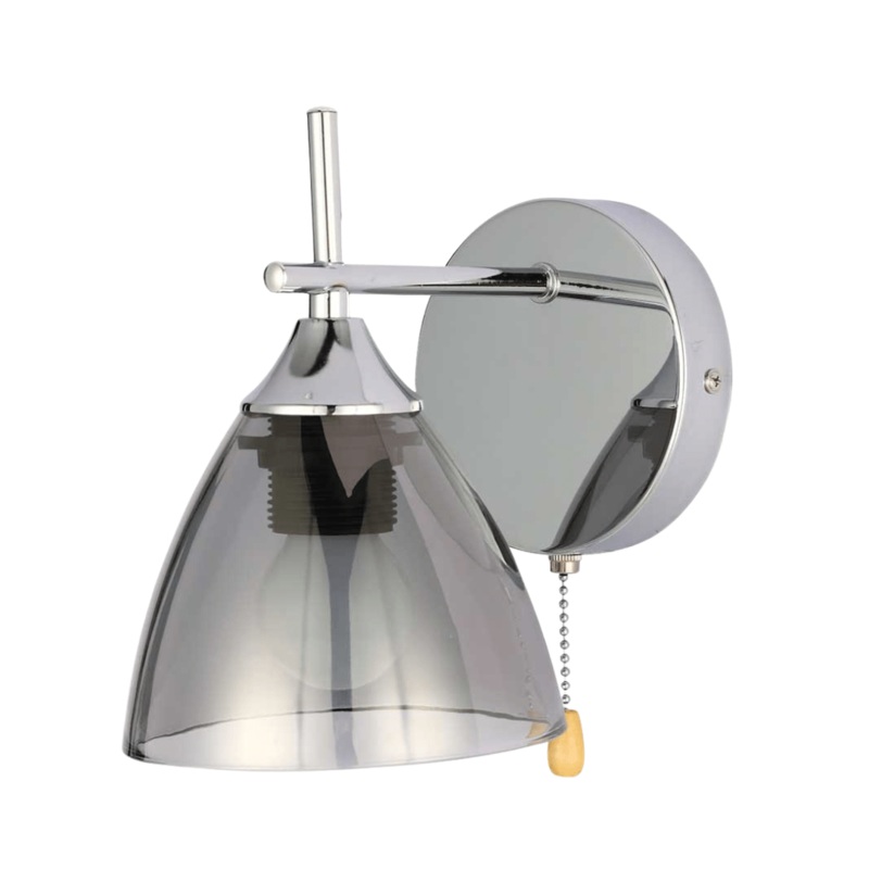 Semi Rounded 1xE27 Smoke+ Chrome Wall Light – 52004