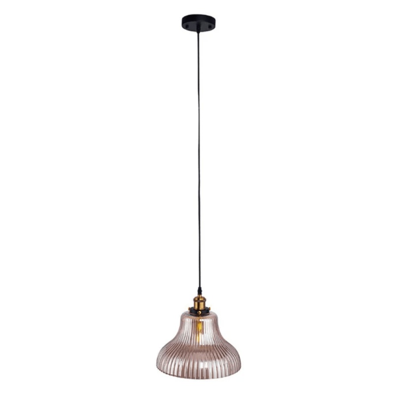 Amber Glass Cone Striped E27 Pendant Ceiling Light