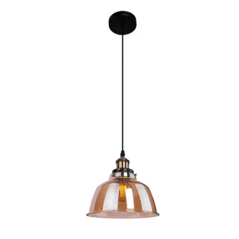 Amber Glass Dome E27 Pendant Ceiling Light