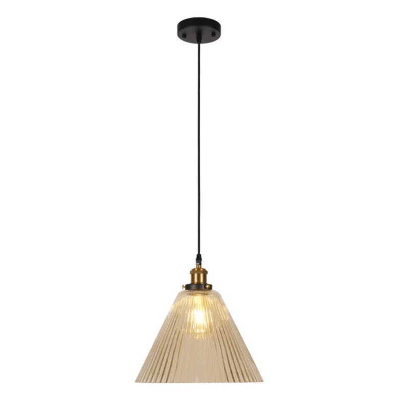 Amber Glass Funnel Striped E27 Pendant Ceiling Light