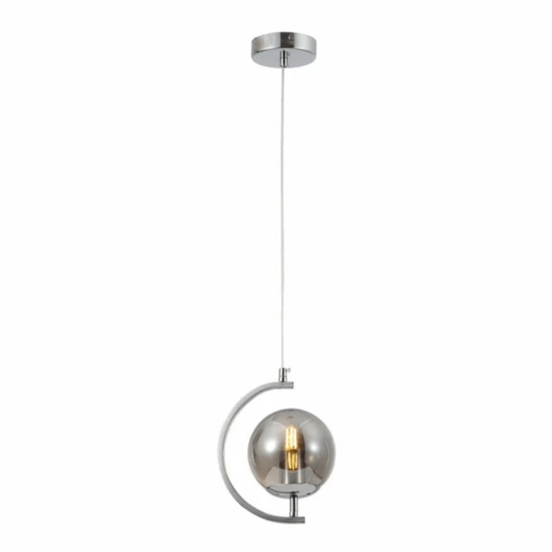 Amber Glass Globe Crescent Chrome Modern Ceiling Pendant Light – 1 Lamp