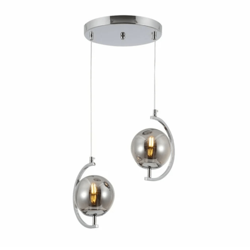 Amber Glass Globe Crescent Chrome Modern Ceiling Pendant Light – 2 Lamps