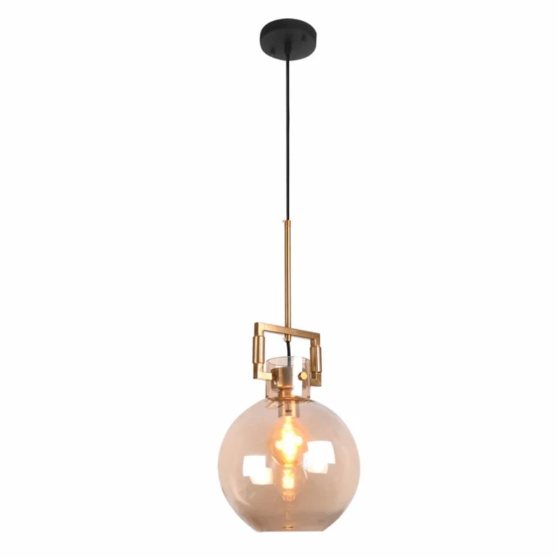 Amber Globe Glass Gold Metal Body Ceiling Pendant Light
