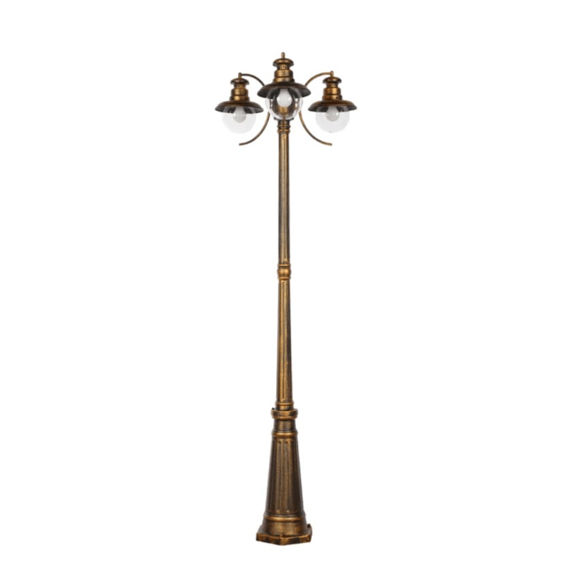 Artu Black And Gold Outdoor Garden Pathway Lamp Post – 3 X 40W