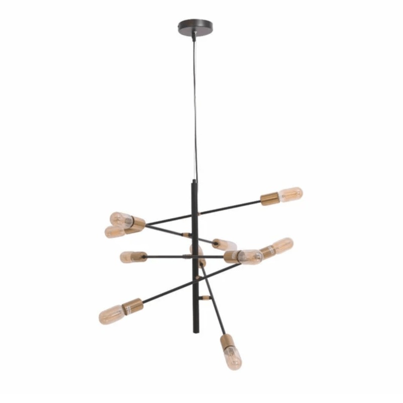 Black and Gold Sputnik Rod Modern E27 Pendant Chandelier Ceiling Light  – 10 Lamps