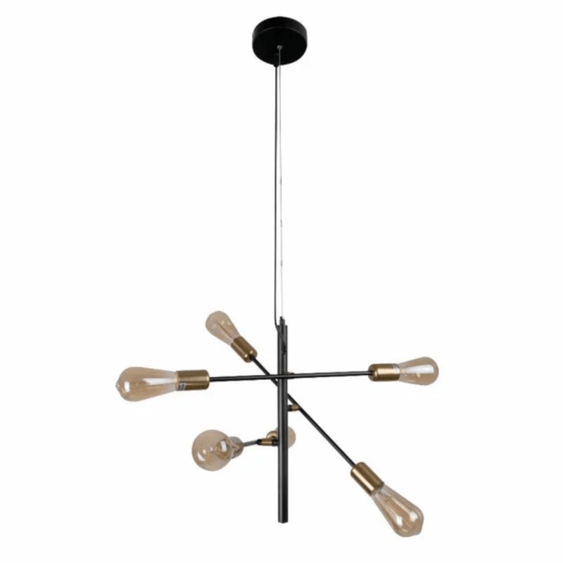 Black and Gold Sputnik Rod Modern E27 Pendant Chandelier Ceiling Light  – 6 Lamps