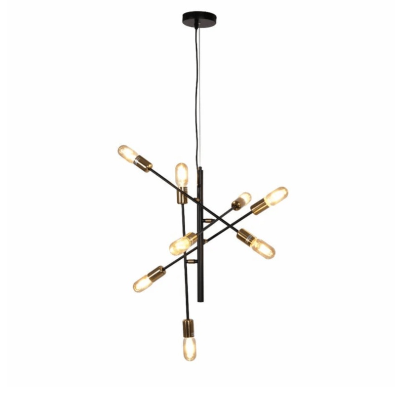 Black and Gold Sputnik Rod Modern E27 Pendant Chandelier Ceiling Light  – 8 Lamps