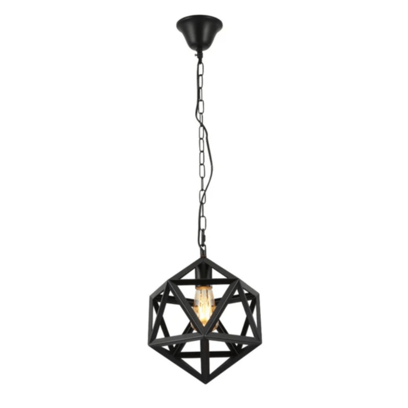 Black Metal Cage Polyhedral E27 Pendant Ceiling Light – D300