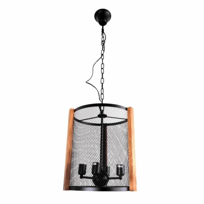 Black Metal Wood Cylinder Cage E27 Pendant Ceiling Light – D210 mm/D350 mm