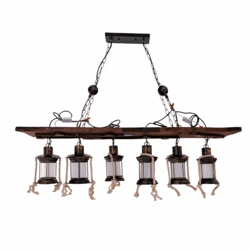 Board Wood Cylinder Glass Farmhouse Kitchen Island E27 Pendant Ceiling Light  – 6 Lamps