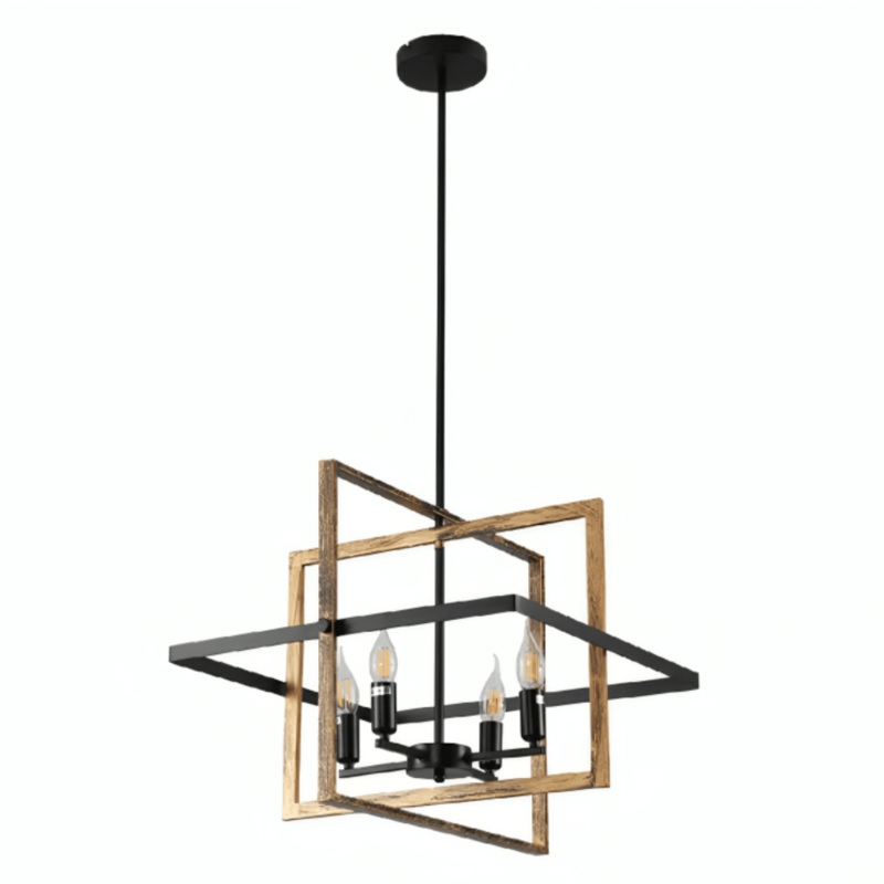 Caged Gold Black Cuboid Lantern Nautical E14 Pendant Ceiling Light