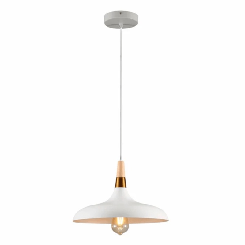 Capo Black/White Flat Nordic Wood Metal E27 Pendant Ceiling Light  – 345 mm