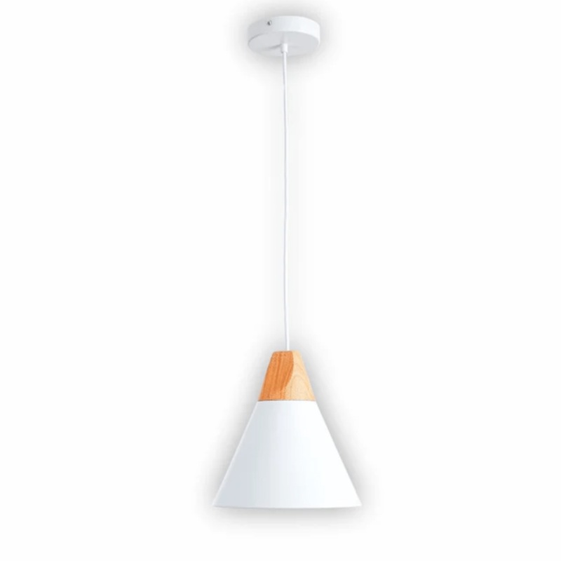 Capo White Cone Nordic Wood Metal E27 Pendant Ceiling Light  – 240 mm