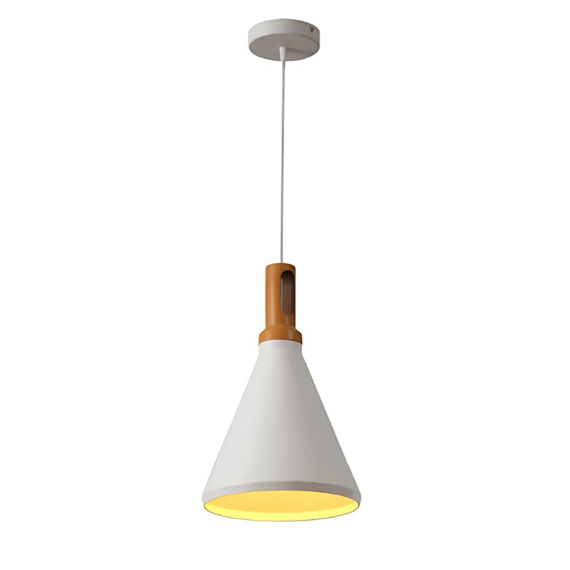 Capo White Cone Nordic Wood Metal E27 Pendant Ceiling Light  – 250 mm