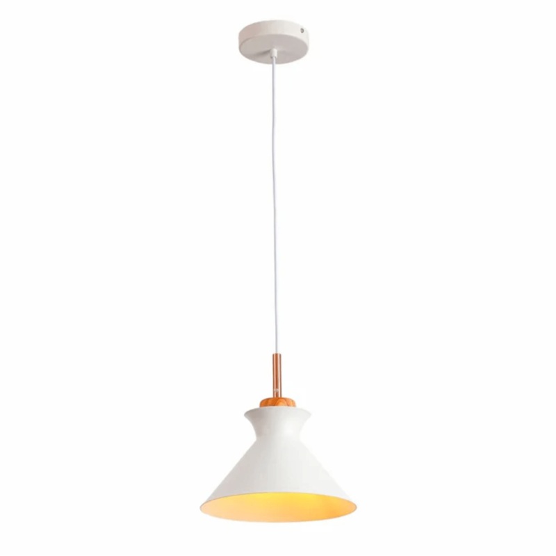 Capo White Funnel Nordic Wood Metal E27 Pendant Ceiling Light  – 250 mm