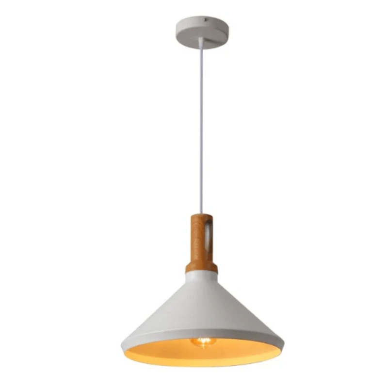 Capo White Funnel Nordic Wood Metal E27 Pendant Ceiling Light  – 355mm