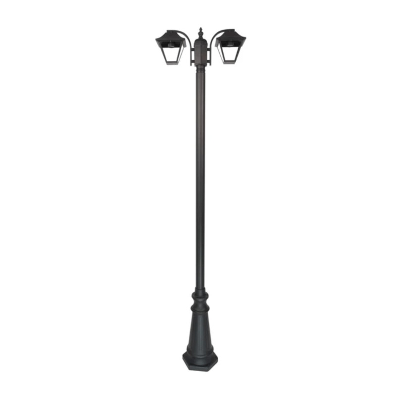 Cottage Style Matt Black Clear Glass 2 X E27 Post Top Lamp – 2 X 60W