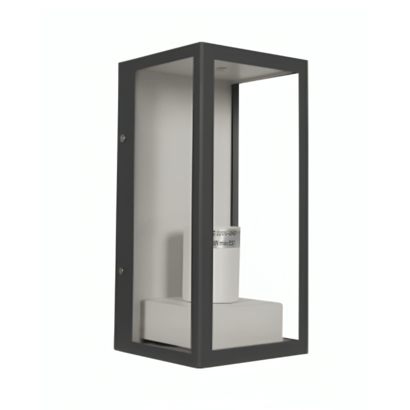 Modern Grey & White Clear Glass E27 Lantern Cuboid Wall Lamp – 60W