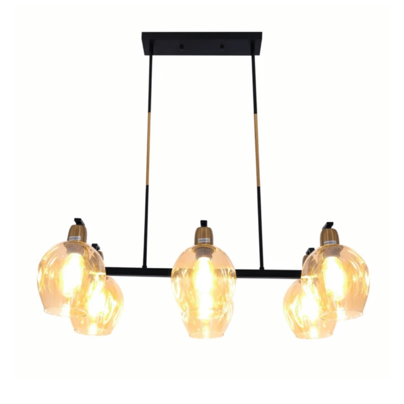 Amber Cone Glass Black Gold Metal Body Island Chandelier Ceiling Light – 40W