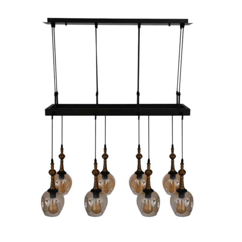 Amber Cone Glass Black Metal Island Ceiling Chandelier Light – 40W