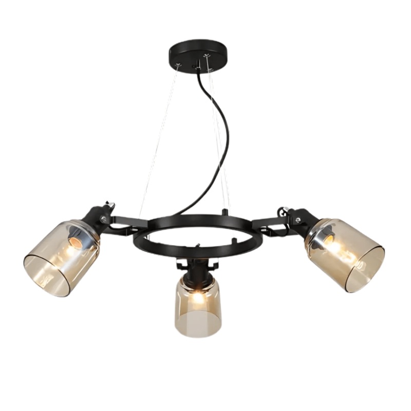 Amber Cone Glass Black Suspended E27 Ceiling Light  – 3 Lamps