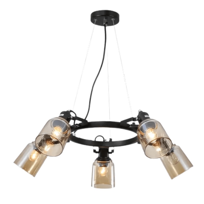 Amber Cone Glass Black Suspended E27 Ceiling Light  – 5 Lamps