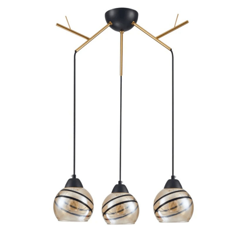 Amber Dome Glass Gold 3 Lamp Twig Modern Ceiling Light – 40W