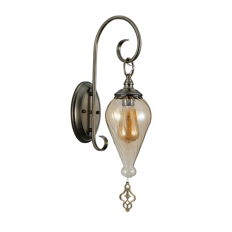 Amber Glass Antique Bronze Metal Body Moroccan Style Wall Light – 40W
