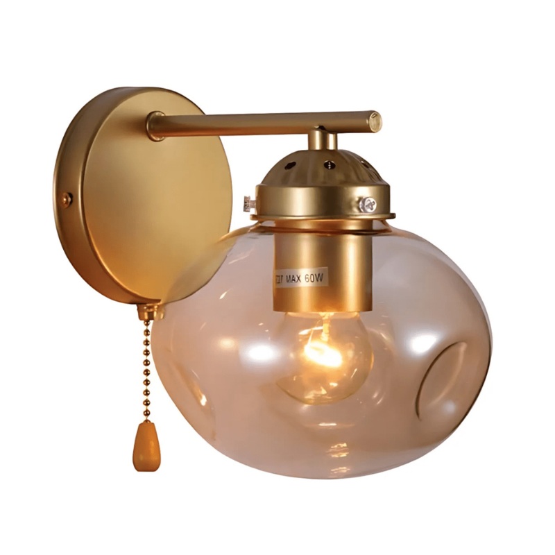 Amber Globe Glass Gold Metal Vintage Retro Wall Light – 60W