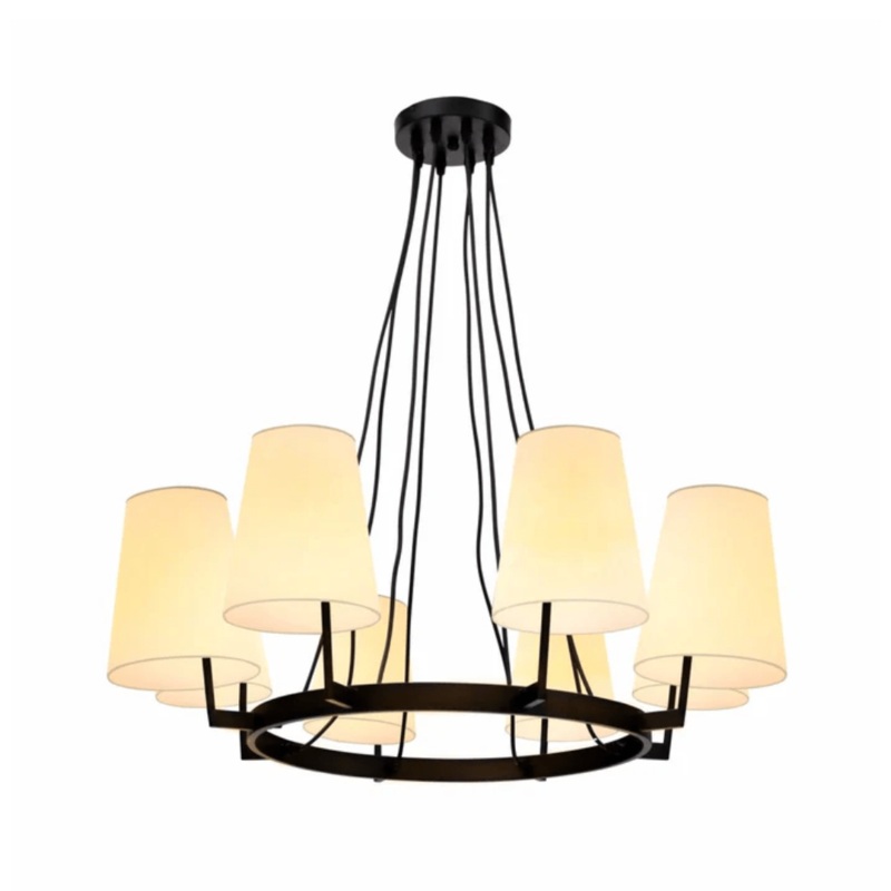 Beige Round Fabric Shade With Black Metal Body Chandelier Ceiling Light – 40W