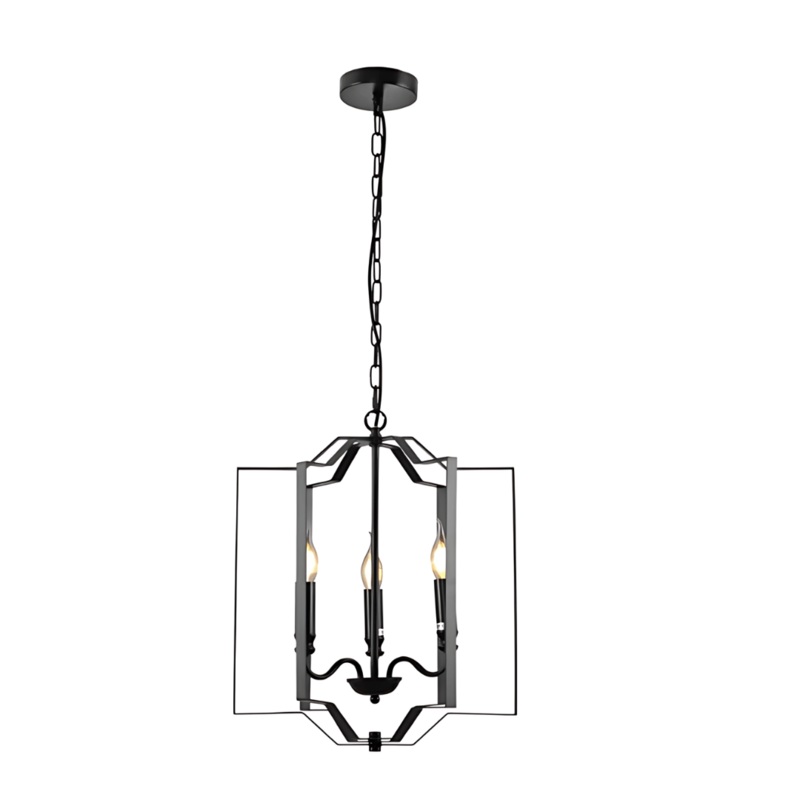 Black Cage Candle Lantern Rustic Nautical Nordic Chandelier Ceiling Light 3xE14 Fittings – 40W