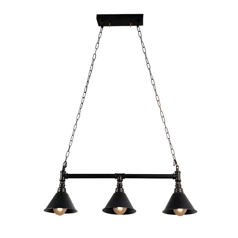 Black Metal Funnel Pipe Island 3xE27 Ceiling Chandelier Light – 40W