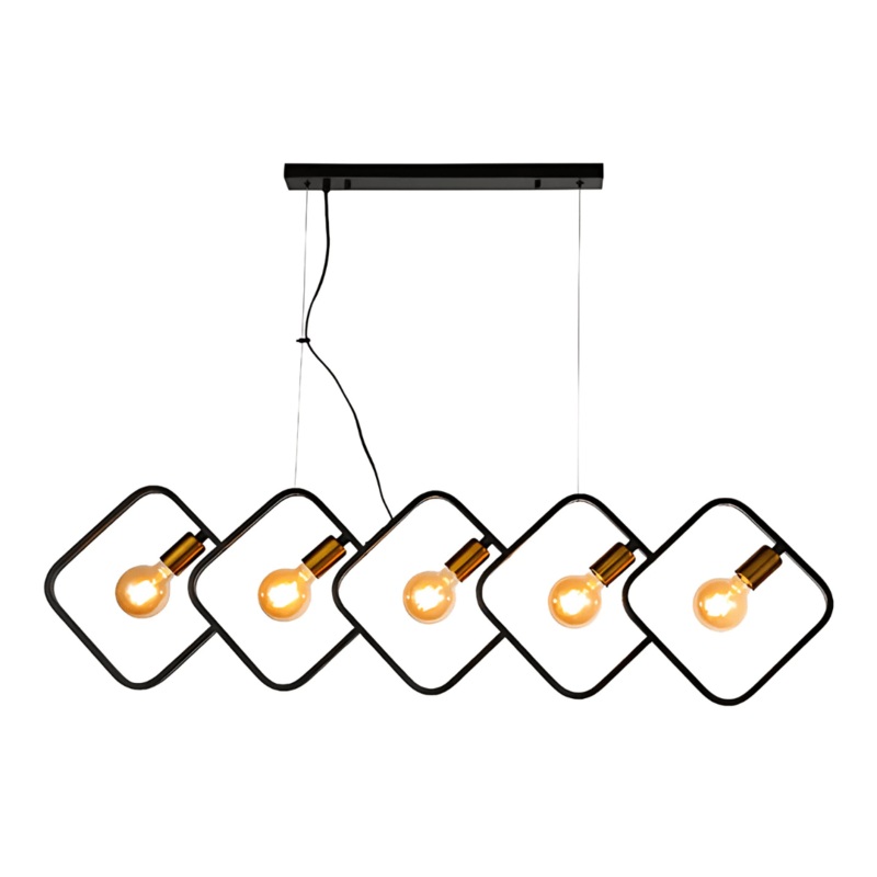 Black Square Pendant Light Dual-tone 5-Holder Island Chandelier – 40W
