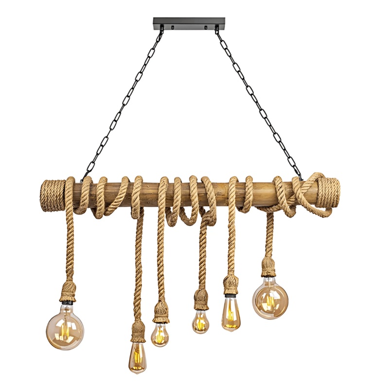 Farmhouse 1000mm Rustic Bamboo and Hemp Rope Rod Ceiling Chandelier Light – 40W
