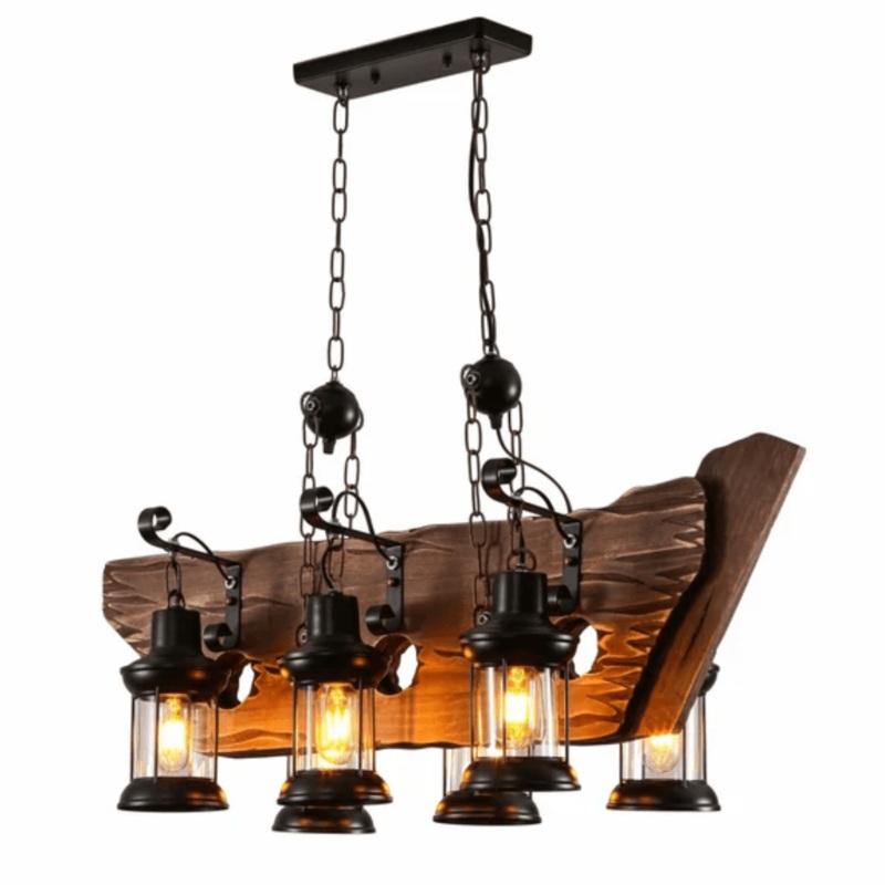 Farmhouse Wood Marine Galley Nautical Kitchen Island Chandelier Ceiling Light – 900mm