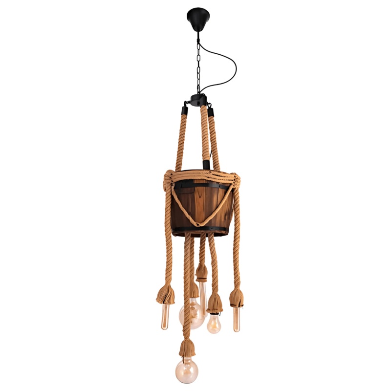 Firewood Basket 6 Hemp Rope Farmhouse Ceiling Chandelier Light – 40W