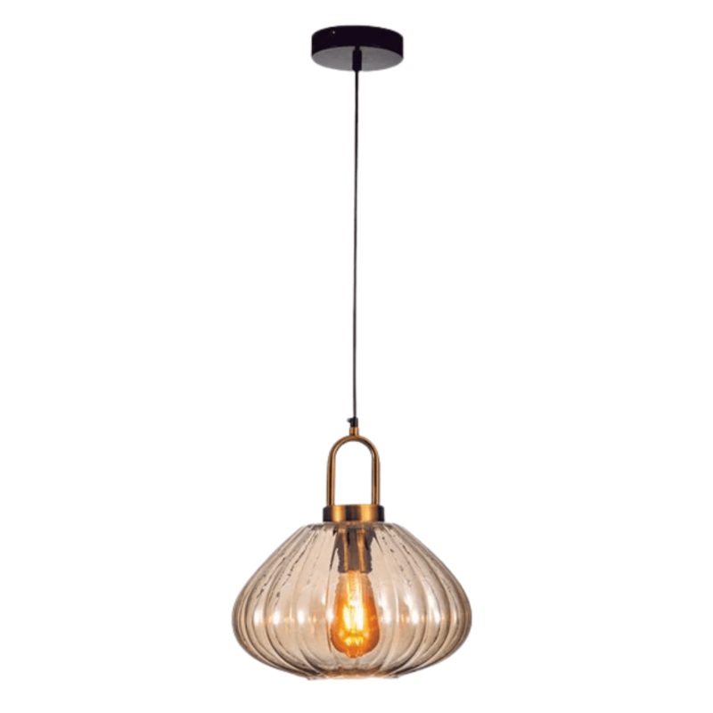 Golden Bronze Metal Amber Glass Globe E27 Pendant Ceiling Light
