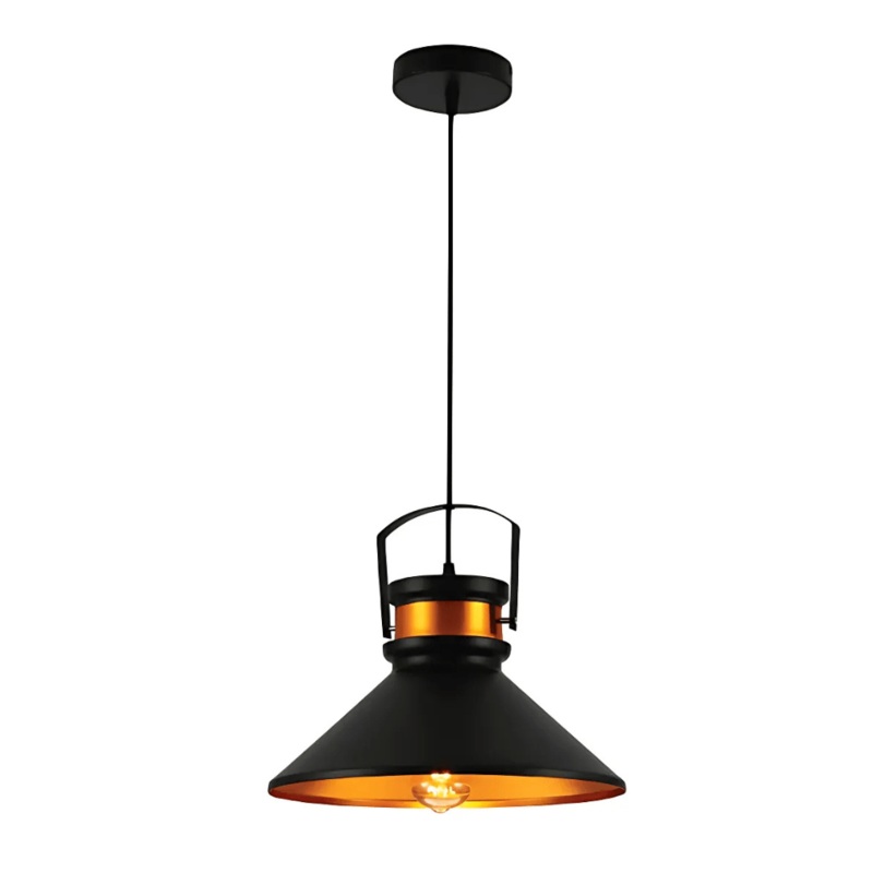 Loft Cafe Bar Black Gold Funnel Handled Metal Pendant Ceiling Light