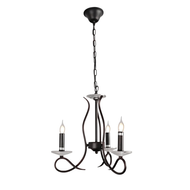 LuxAura 3 Candle Vintage Rustic Black French Chandelier Ceiling Light – 40W