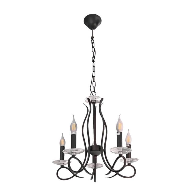 LuxAura 5 Candle Vintage Rustic Black French Chandelier Ceiling Light – 40W