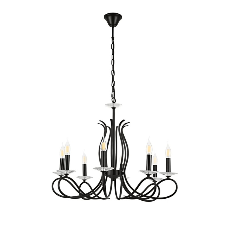 LuxAura 8 Candle Vintage Rustic Black French Chandelier Ceiling Light – 40W