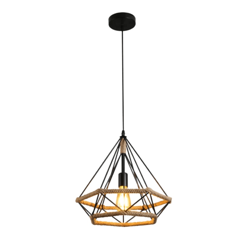 Manila Hemp Rope Diamond E27 Black Pendant Light – D250mm/D380mm