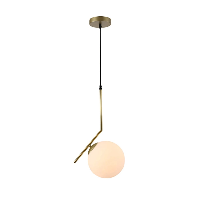 Opal White Glass Globe Antique Brass Pendant Ceiling Light – 40W