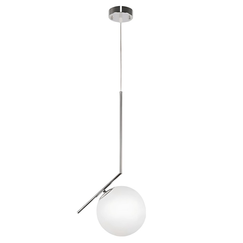 Opal White Glass Globe Chrome Pendant Ceiling Light – 40W